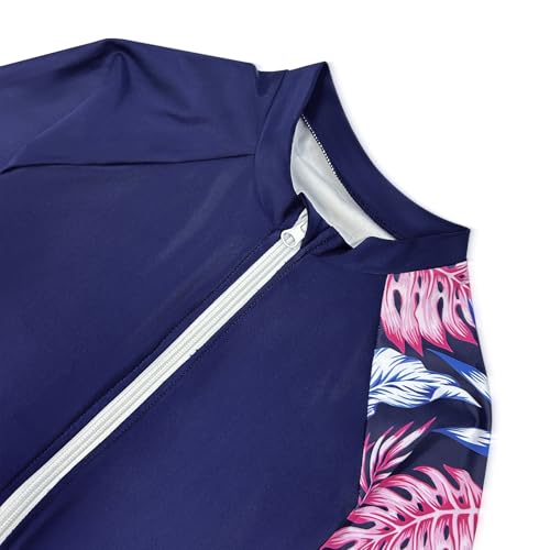 Image of Girls One Piece Rash Guard Swimsuit Long Sleeve Swimsuits with Zipper Patchwork Beach Bathing Suit for Kids 4-13 Years
