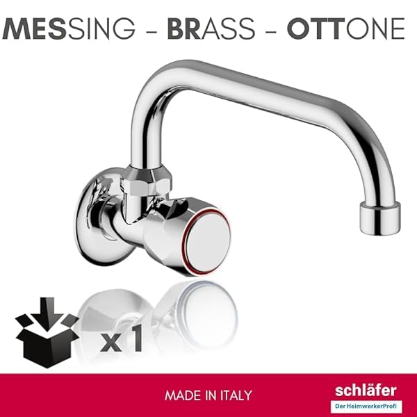 3431310 Schläfer | Robinet mural simple pour salle de bain et cuisine Robinet pour évier avec bouton rond, Robinet mural 1/2 eau froide pour évier, bec pivotant en U x 180 mm, chrome et argent