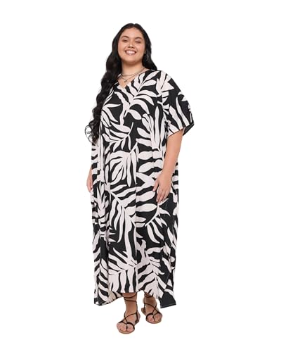 Image of Gypsie Blu Women Plus Size Kaftan Dress Beach Cover Up Maxi Dresses for Women, V-Neck Kimono Sleeve 1X-3X