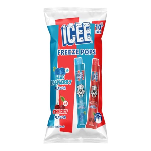 ICEE Freeze Pops – Blue Raspberry & Cherry Variety, 10 Pack - Vegan, Freeze-at-Home Ice Pops - Classic ICEE Flavors - Fun Snack for Kids & Adults
