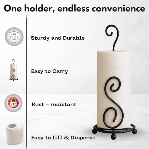 Image of Classyo Metal Tissue Roll Holder for Kitchen, Tissue Paper Holder for Bathroom and Dining Table, Kitchen Roll Stand, Paper Towel Stand (10 inch) (Pack of 1, S Design)