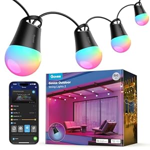 Govee Smart Outdoor String Lights 2, 96ft RGBIC Outdoor Lights with Dimmable Warm White LED Bulbs, 47 Scene Modes for Patio, Backyard, IP65 Waterproof, Works with Alexa, App Control
