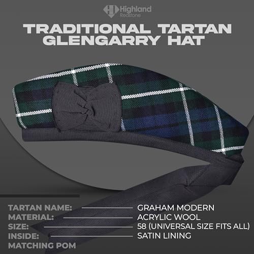 Image of Glengarry Cap-Traditional Scottish Hat, Acrylic Wool Tartan Glengarry hat, Kilts /Bagpipes Accessories