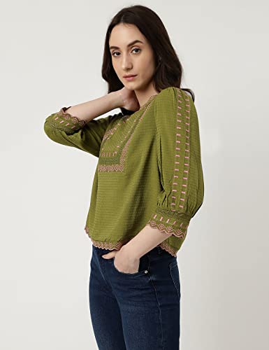 Image of Marks & Spencer Womens Embroidery Viscose Round Neck Regular Fit Top