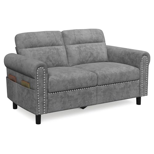 Blishom Divano a 2 posti, divanetto con tasca laterale, moderno divano a due posti con cuscini di seduta rimovibili per soggiorno, camera da letto, ufficio, 152 x 76 x 84 cm (grigio scuro)