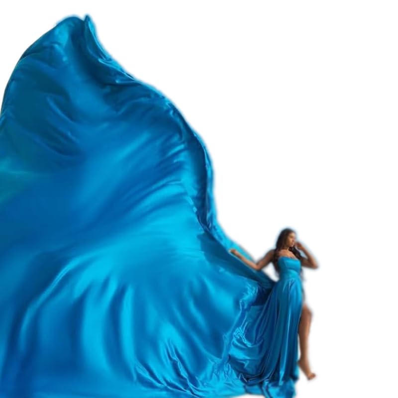 Robe de shooting turquoise longue avec fente avant pour photographie de mode