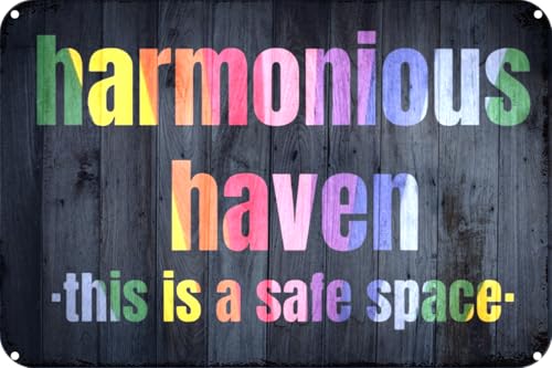 Harmonious Haven this is a safe space Vintage Metal Tin Sign 8x12 Inch Funny Tin Sign Retro Wall Decor For Home, Bar, Kitchen, Garage