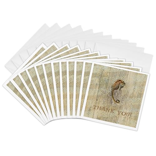 Carte de voeux marine 3drose avec hippocampe et étoile de mer sur bois vintage