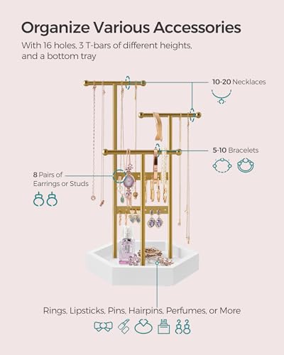 image for SONGMICS Jewelry Holder, Jewelry Organizer, 4 Independent Zones, Jewel