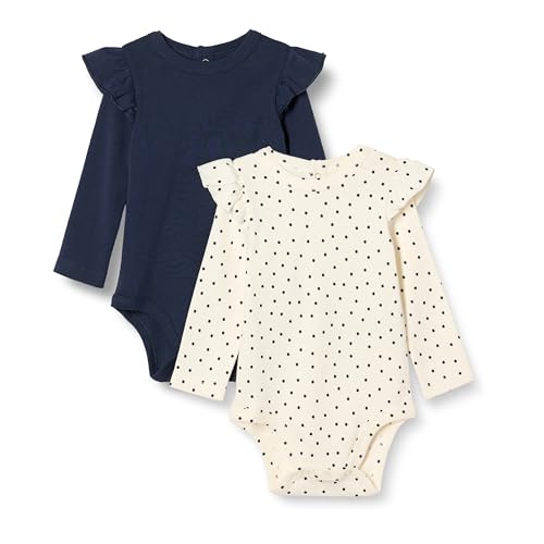 Amazon Essentials - Amazon Essentials Baby Mädchen Langarmbodys mit Rüschen, 2er-Pack, Marineblau/Punkte, 24 Monate - -35%