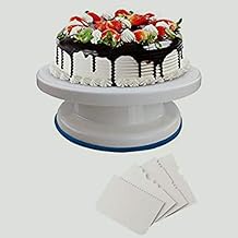 Eugle Mart 28 cm Rotating Cake Turntable White Cake Stand Spinner for Cake Decorations with 4PCs Scrapers