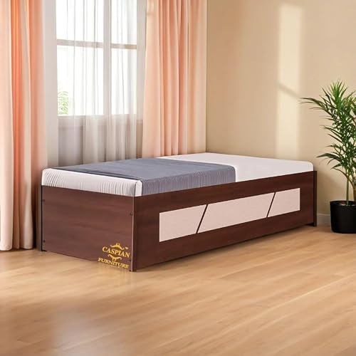 Image of CASPIAN Single Bed Engineered Wood 72 x 30 inch (Walnut Brown & White) | Walnut Finish Multipurpose Divan Bed with Storage Box | Wooden Furniture for Home, Living Room & Bedroom (with Mattress)