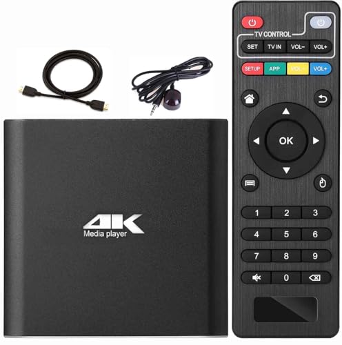 メディアプレーヤー4Kマルチメディアプレーヤー解像度最大4096 *2160p 60fps HDプレイヤーフルHD1080pと4K対応 4GBストレージ TFカード/USBメモリ/外付ハードディスク対応 HDMI/AVコンポーネント出力 映像動画音楽写真PPT再生4k Media playe 日本語取扱いrHDMIケーブルとIRレシーバーケーブル付属