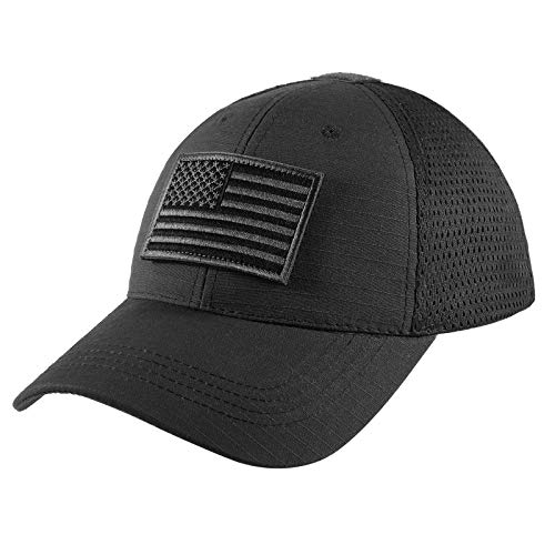 Frtkk Breathable Mesh Tactical Cap With 6 Military Patches, Operator Flag Cap Hats For Men (Black) #TOP24