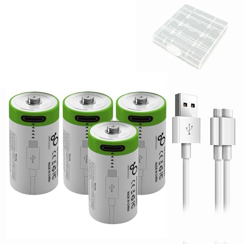 Lankoo 4pcs CR123A Battery CR17345 Battery, USB/Type-C CR123A Rechargeable Batteries, High Capacity 3.7V 2500mWh 700mAh Cycle Times up to 1200x with Charging Cable