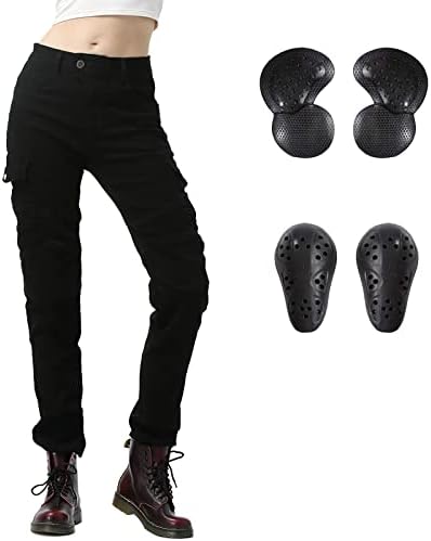 LOMENG Motorcycle Riding Pants Motorcycle Jeans Slim Fit with CE Knee Hip Removable Protectors Armor for Women Black M 30