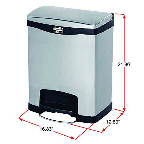 Rubbermaid Commercial Products 1901987 Rubbermaid Commercial Slim Jim Stainless Steel Front Step-On Wastebasket With Trash/Recycling Combo Liner, 8 Gal, Black Trim #TOP4
