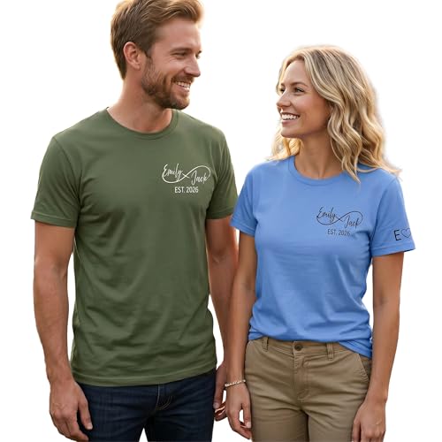 Image of Anniversary Matching Shirts, for Couple, Heart Design T-Shirt Set, Wedding Present, Honeymoon Outfit