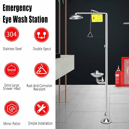 Station de Douche oculaire d'urgence, système de Douche de sécurité en Acier Inoxydable avec Plaque de Commande, kit de Lavage oculaire intégré, entrée Unique