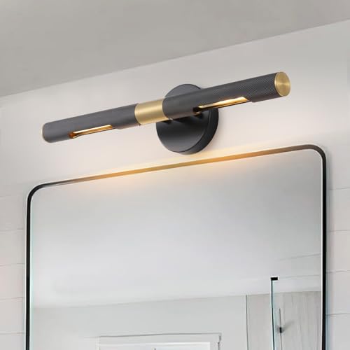 Image of Modern Picture Light 19 inches Brushed Brass Gold Black Wall Sconce with Knurled Texture Cylinder Metal Shades Rotatable 360Indoor Wall Lighting Fixture for Bathroom Vanity Lights Bedroom