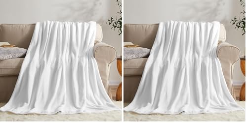 Image of KMUSET Fleece Blanket Throw Size White Lightweight Super Soft Cozy Luxury Bed Blanket Microfiber (Pack of 2)