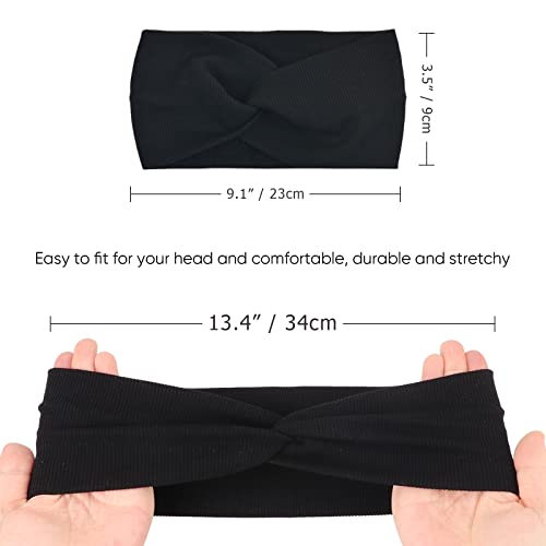 Image of DRESHOW 6 Pack Turban Wide Headbands for Women Headwraps Knotted Elastic Yoga Workout Solid Color Hair Accessories