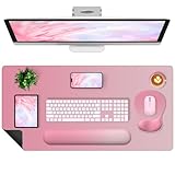 4イン1 大型ゲーミングマウスパッド キーボードリストレストパッド&手首サポートマウスパッドセット 拡張デスクパッド 防水デスクマット ホームオフィス装飾 勉強ゲーム用 35.4×15.7インチ I グラデーションピンクブラッシュ