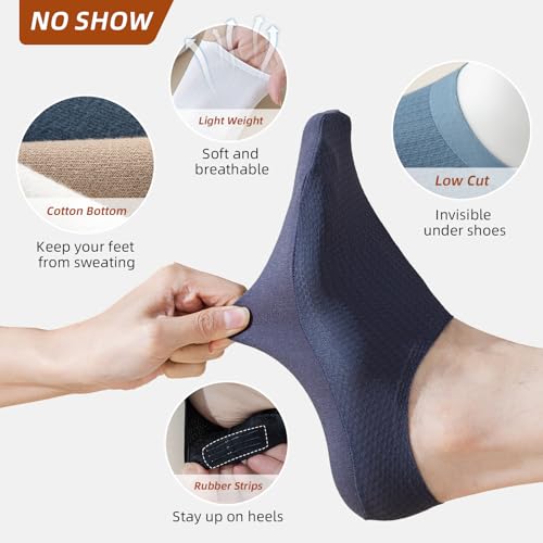 Caudblor 6 Pack Men's No Show Ankle Socks,Non-Slip Low Cut Liner Socks with Heel Grip for Loafers Sneakers, Sizes 7-102