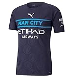 manga corta PUMA Hombre Manchester City Authentic Third Camiseta 21/22 Azul Marino/Blanco M