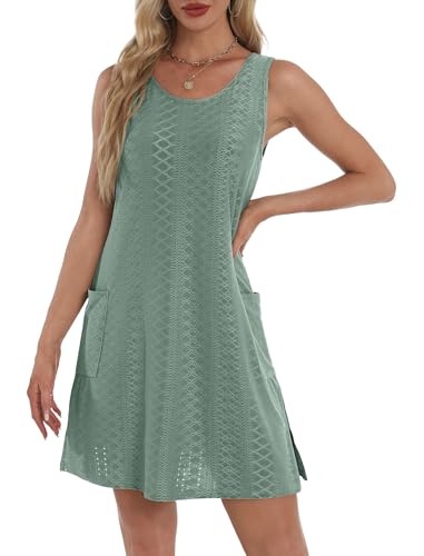 Image of BKRIVE Coverup Summer Dresses for Women 2026 Eyelet Casual Loose Sleeveless Sundresses Tank Dresses with Pockets
