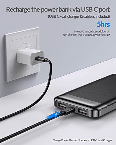 Enegon 10000Mah Power Bank Fast Charging 5V/3A(15W Max) With Usb-C Wall Plug, Portable Chargers Slim Cell Phone External Battery Pack For Iphone 14 13 12 11 Pro Max Plus Xr Se #TOP1