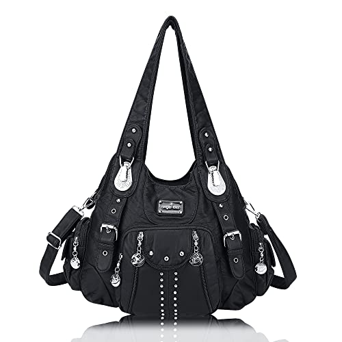 Angel Kiss Umhängetasche Damen-Shopping-Umhängetasche Damen-Einkaufstasche mit Rivet-Design Damen-Einkaufstasche mit abnehmbarem Schultergurt (Schwarz)