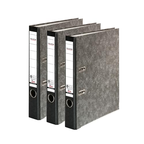 Original Falken 3er Pack Recycling-Ordner Wolkenmarmor. Made in Germany. 5 cm breit DIN A4 schwarzer Rücken Ringordner Aktenordner Briefordner Büroordner Pappordner CO2-Neutral Blauer Engel