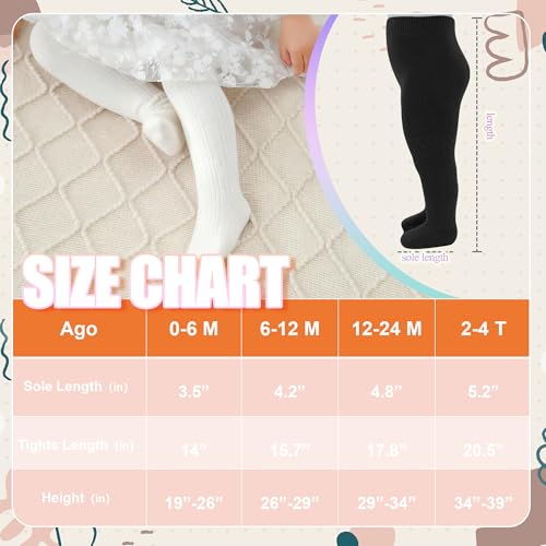 GUXIMIAR Baby Tights Cable Knit Tights Newborn Infant Toddlers Cotton Leggings Seamless Stockings Pantyhose Black 6-12M - Thumbnail 4