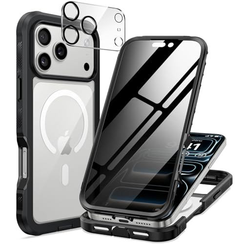 seacosmo für iPhone 17 Pro Max Hülle mit MagSafe, Eingebaut Glas Sichtschutz [9H HD] & Kameraschutzfolie 360 Grad Handyhülle, Magnetisch Schutzhülle Stoßfest Hülle für iPhone 17 Pro Max -Schwarz