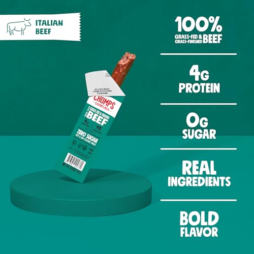 Image of CHOMPS MINI Grass Fed Beef Jerky Meat Snack Sticks 6 count(0.5 Oz), 3 ounce Italian Beef