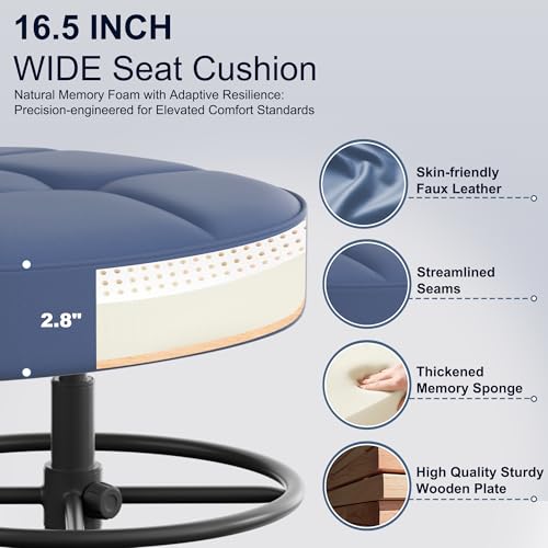 Image of Misolant Drafting Chair Without Arms, Tall Office Chair with Footrest Ring for Standing Desk, Small Faux Leather Executive Chair with Adjustable Height for Bar Lab Counter Height Desk, Navy Blue