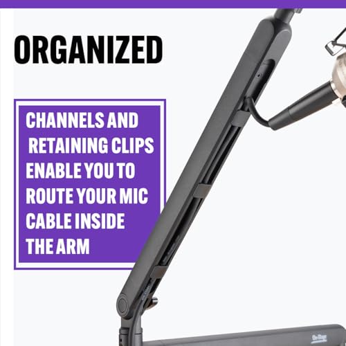 Image of On-Stage MBS-LP1 Low-Profile Broadcast Boom Arm - Adjustable Mic Stand with 5 /8 inch Thread, Cable Management, C-Clamp & Flange Mount - Quiet Hinges, 360 Swivel for Podcasting & Streaming