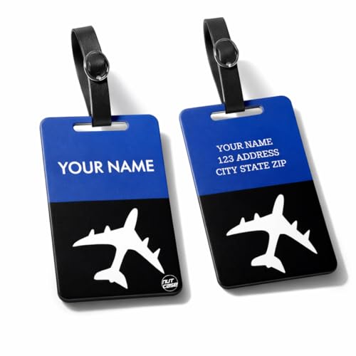 Personalized Metal Luggage Travel Baggage Tags from Nutcase - Set of 2 Tags - Blue Travels