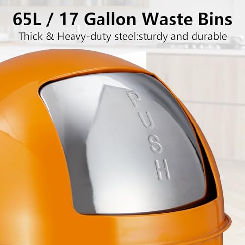 Image of 65L /17 Gallon Heavy Duty Stainless Steel Tall Commercial /Kitchen Trash Can, Round Open Top Waste Bin for Indoor and Outdoor, Durable Garbage Bin for Home Office Restaurant (TC04)