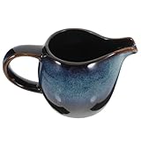 Homoyoyo Salsa de cerámica con mango ergonómico, jarra de espuma de leche, jarra pequeña de porcelana para calentar, cuenco para servir salsas, color azul, vaso espumador de leche