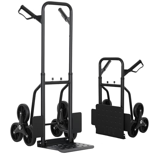 DURHAND Diable d'escalier Pliable 120 kg 6 Roues, Diable demenagement Robuste en Acier avec Cordes télescopiques, Chariot de Transport pour entrepôt,...