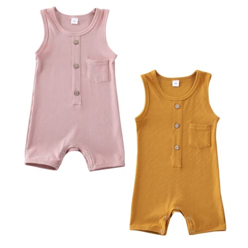 Image of iddolaka 2 Pack Newborn Summer Baby Boy Girl Romper Bodysuit Jumpsuit Playsuit One Piece Outfit Clothes