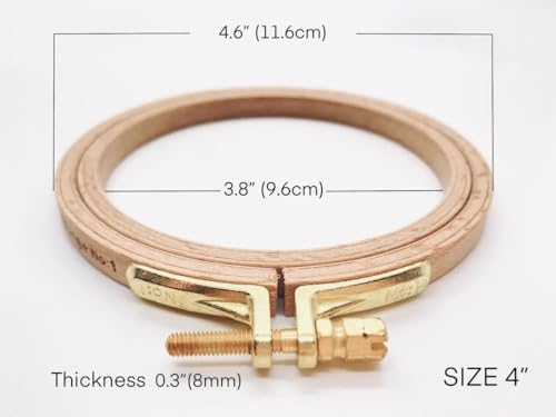 Image of Nurge Premium Quality Beech Wood Embroidery Hoop, Cross Stitch Hoop with Gold Plated Adjustable Brass Screw for DIY Projects Ideal for Crafters,Beginners & Professionals - 3.94 inch Diameter & 0.31 inch Thick
