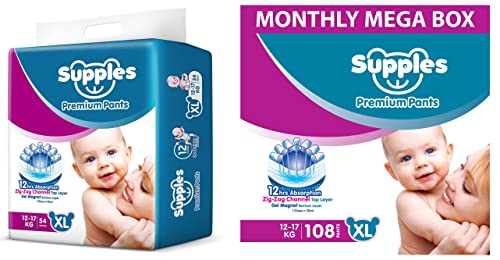 Image of Supples Baby Pants Diapers, X-Large, 54 Count & Baby Diaper Pants, Monthly Mega-Box, X-Large, 108 Count