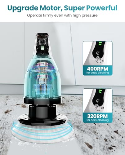 Electric Spin Scrubber, Cordless Cleaning Brush, Shower Scrubber with 9 Brush Heads 2H Power Dual Speed, Adjustable Extension Handle, IPX7 Waterproof for Tub Tile Floor Car, LX A-J1 - Thumbnail 2