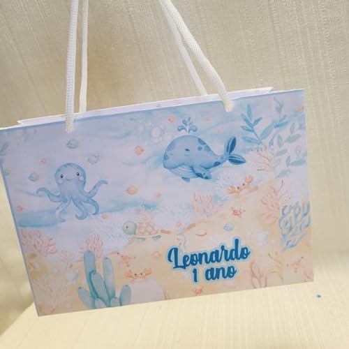 10 Sacolas Personalizada Fundo do Mar Azul