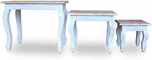 Miniatura 20 de CHARMMA Juego de mesa anidable, 3 piezas, mesas de centro de madera recuperada vintage para sala de estar, mesa apilable para mesa anidable, mesa de