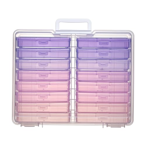 Party Club of America 4"x6" Photo Storage Box with Handle Photo Case Craft Keeper Picture Storage Containers 16 Inner Photo Organizer Large Gradient Pink-Purple Series