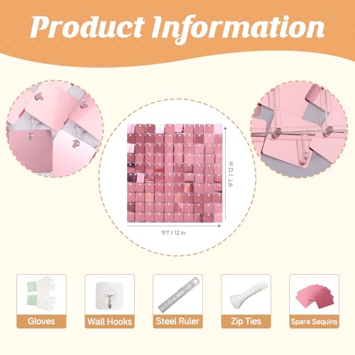 Image of 4 FT x 6 FT Pink Shimmer Wall Backdrop,Shiny Sequins,24 Pcs Sequins Backdrop Decoration Panels,Glitter Bling Photo Background Decorations for Birthday Party Wedding Graduation Anniversary Baby Shower